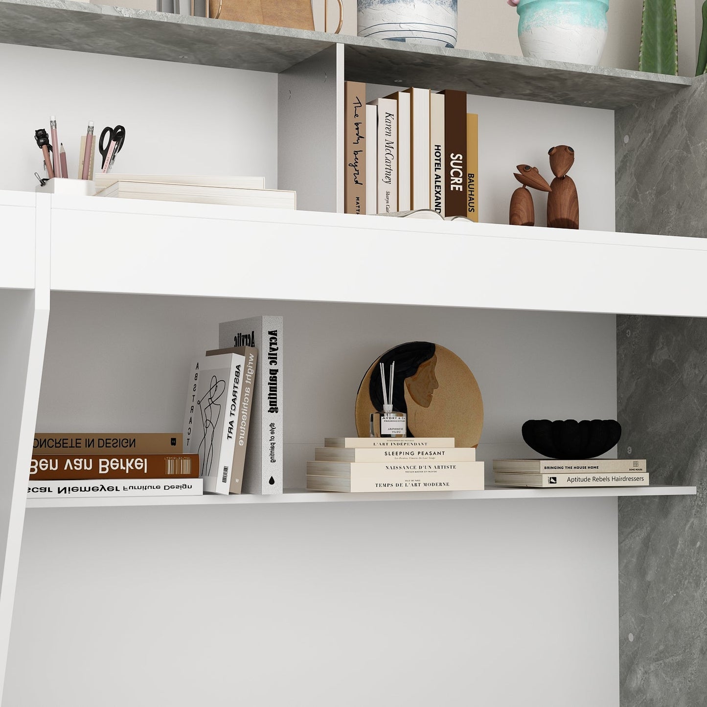 Bureau d'accueil rectangulaire de 86,6 pouces de large avec étagères ouvertes