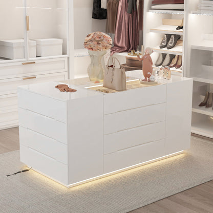 Commode à 16 tiroirs au design élégant et plateau en verre trempé