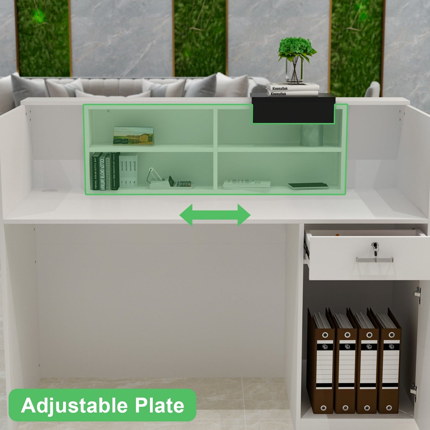 Bureau de réception avec armoire de rangement verrouillable