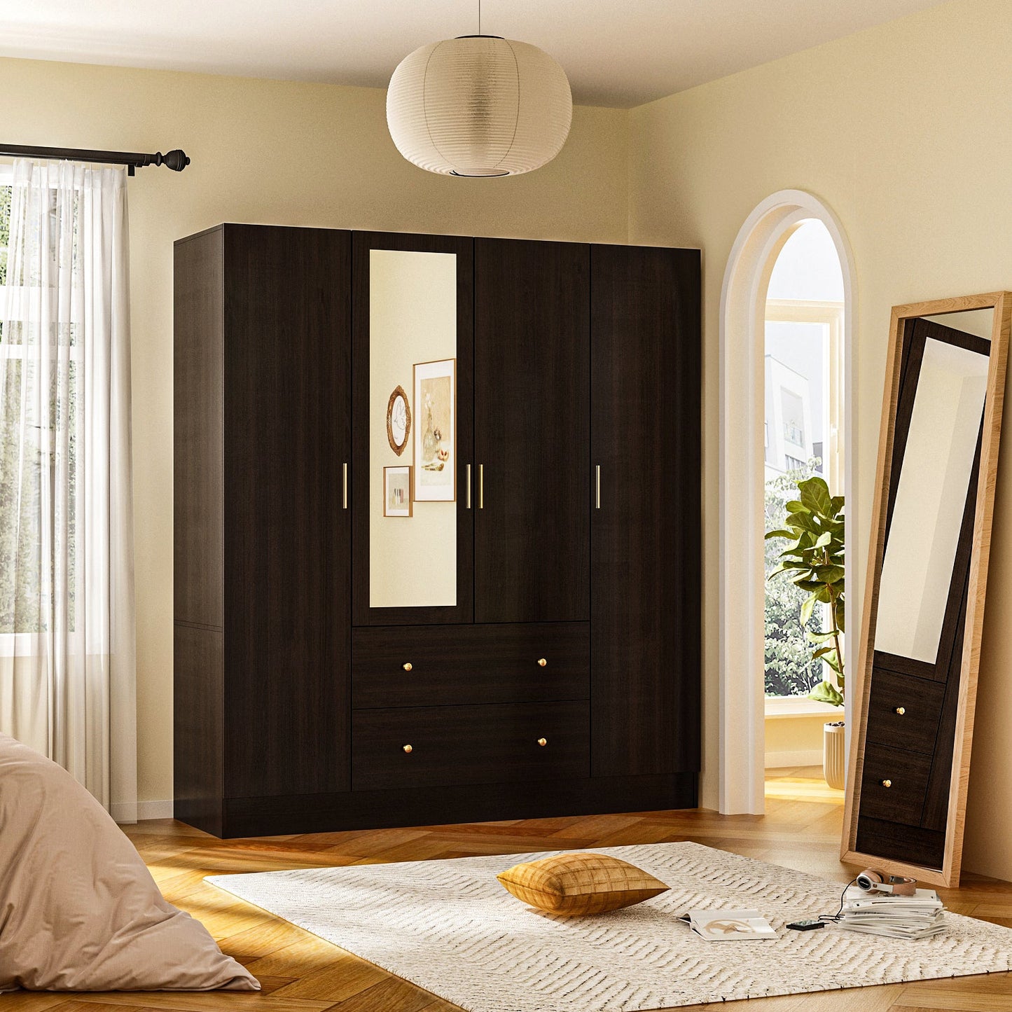 Armoire multifonctionnelle de grand rangement avec miroir
