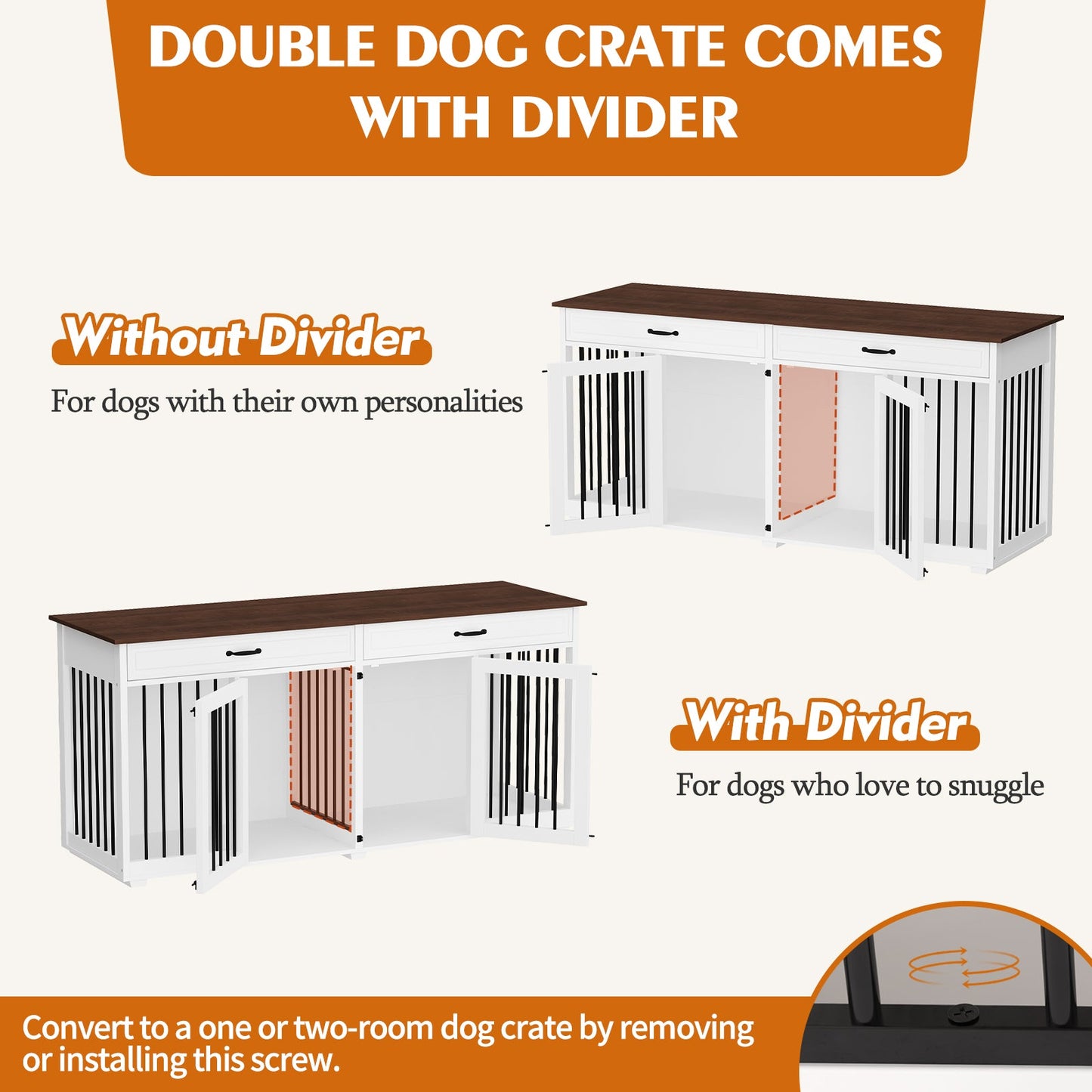 Grande cage en bois pour chien avec 2 tiroirs et séparateurs