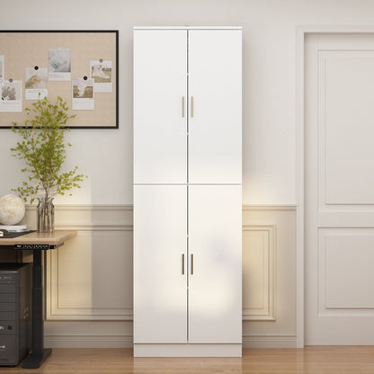 Armoire de rangement blanche à 6 étagères, compartiments réglables et étagère haute