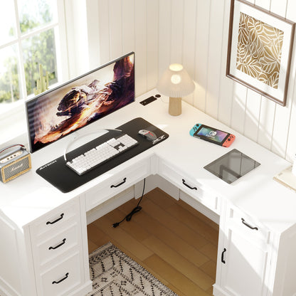 Bureau d'ordinateur en L de 160 cm de large avec tiroir à dossiers suspendus