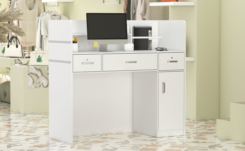 Bureau d'accueil moderne en bois avec armoire de rangement verrouillable, 47 pouces de large. 