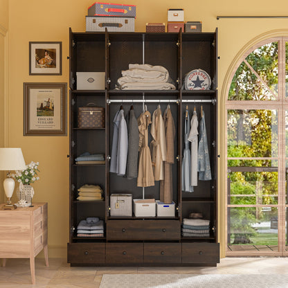 Grande armoire-penderie pour chambre à coucher, meuble de rangement à 4 portes et 5 tiroirs