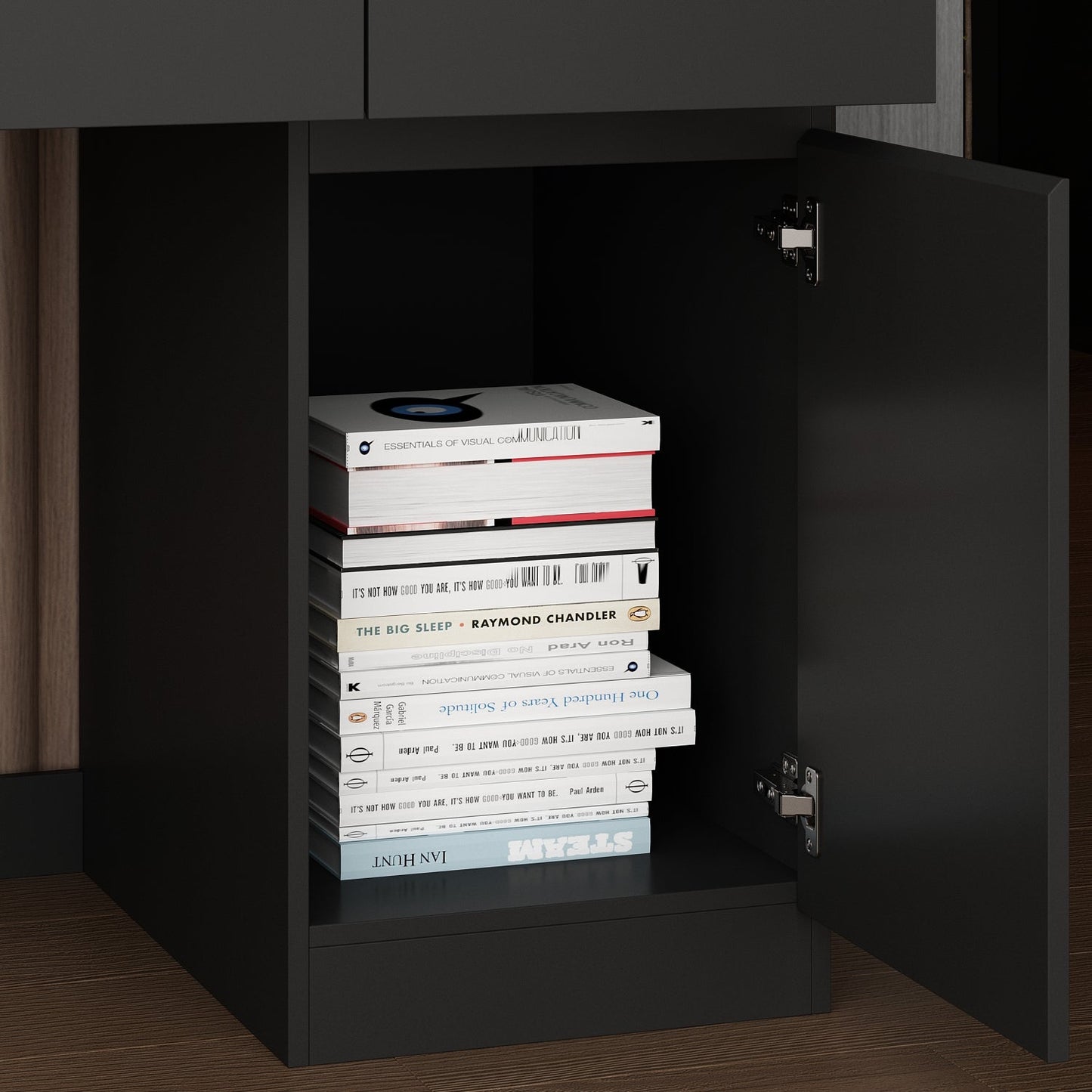 Bureau d'ordinateur de 90,6 pouces de large avec armoires vitrées