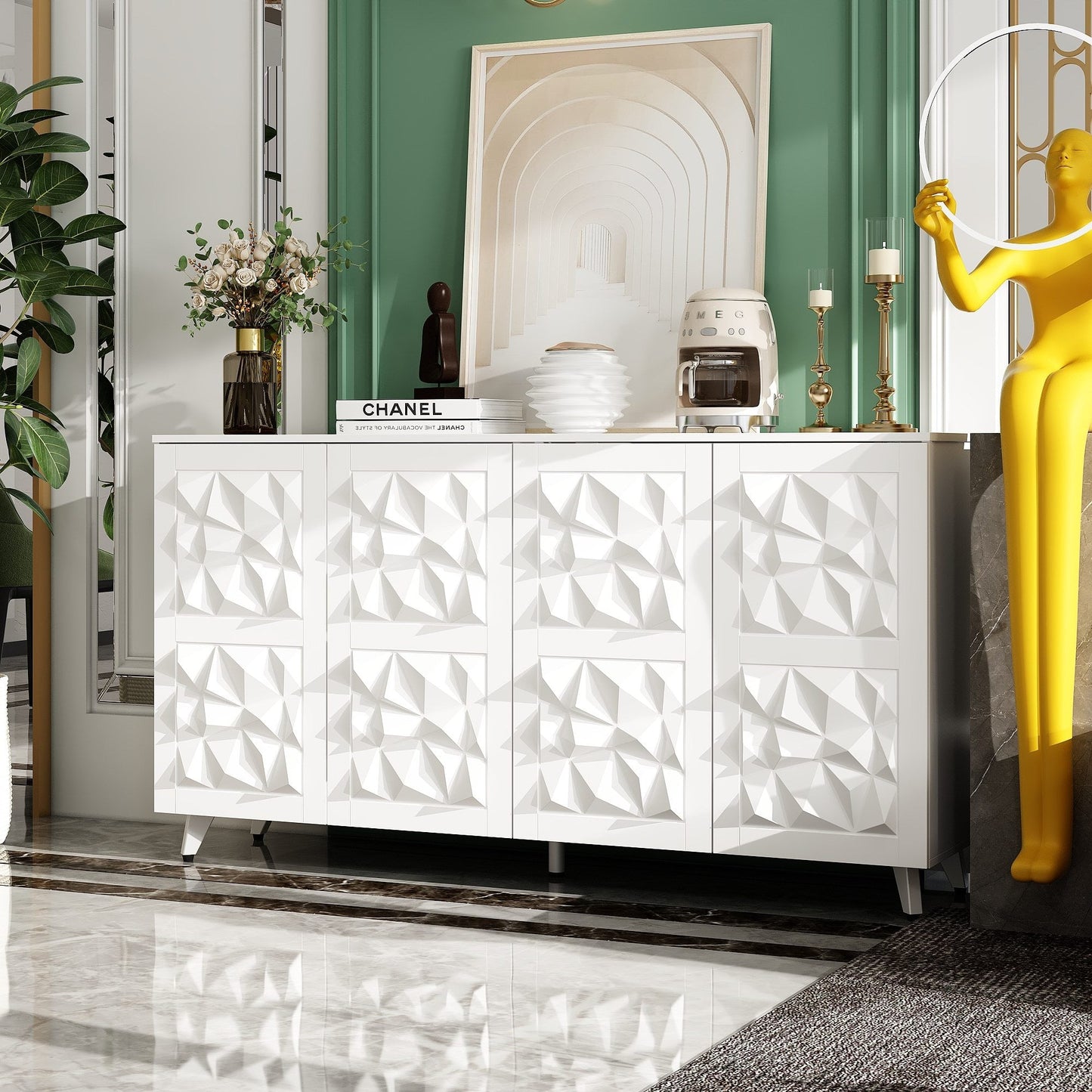 Commode à 4 portes avec pieds en métal