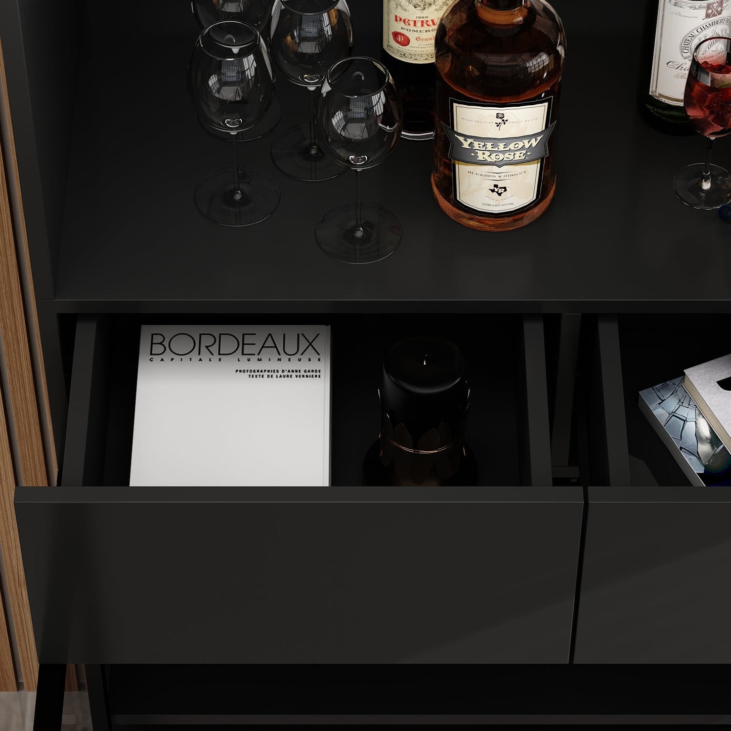 Vitrine de rangement avec éclairage LED et portes en verre trempé