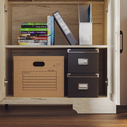 Meuble de rangement modulaire élégant : design épuré et combinaison de compartiments ouverts et fermés.