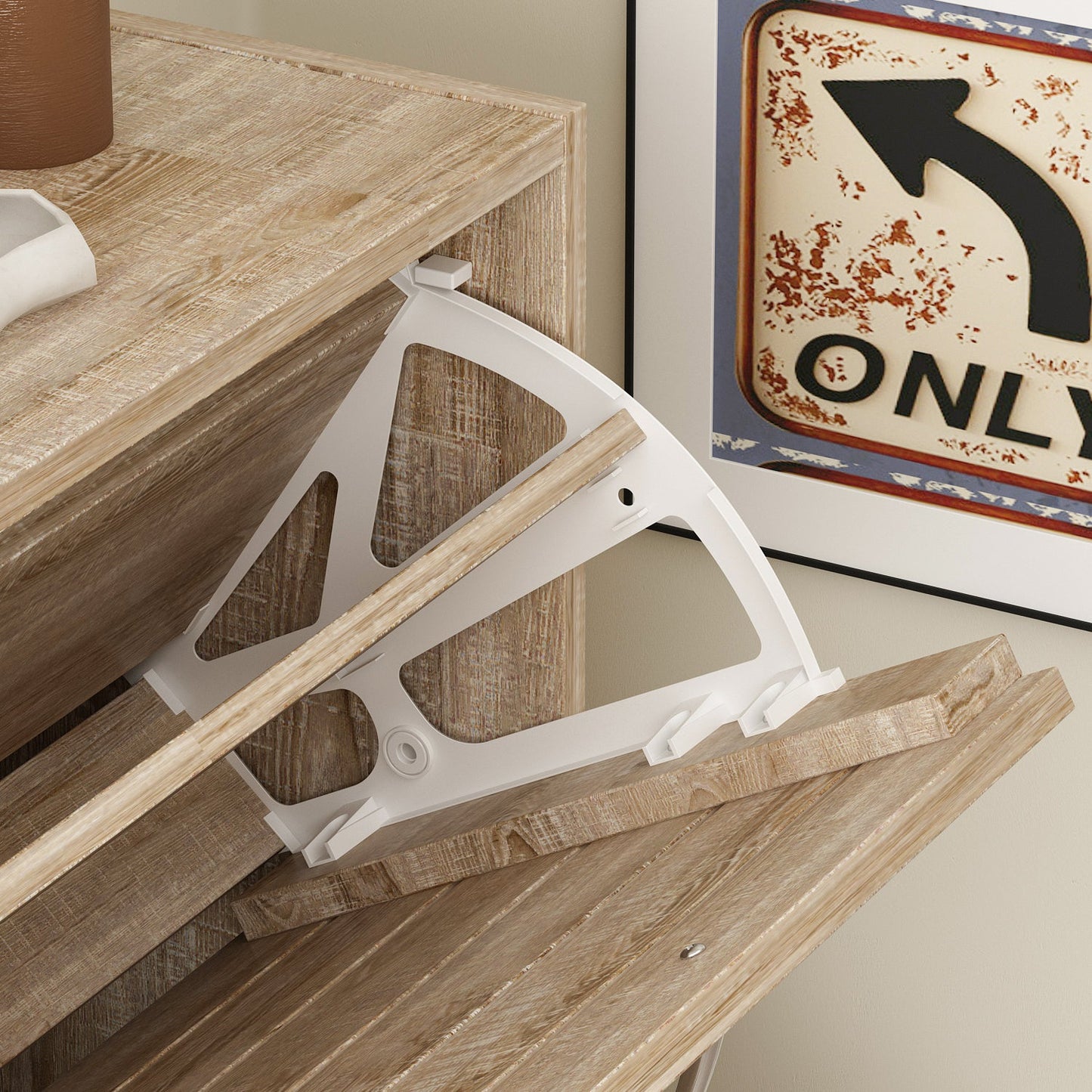 Meuble à chaussures de style campagnard avec 3 portes rabattables, organisateur de chaussures pour entrée/couloir