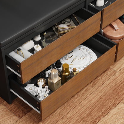 Système de dressing à 4 portes vitrées et 4 tiroirs avec banc de rangement pour chaussures