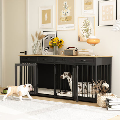 Grand meuble pour cage de chien avec 4 tiroirs et séparateurs