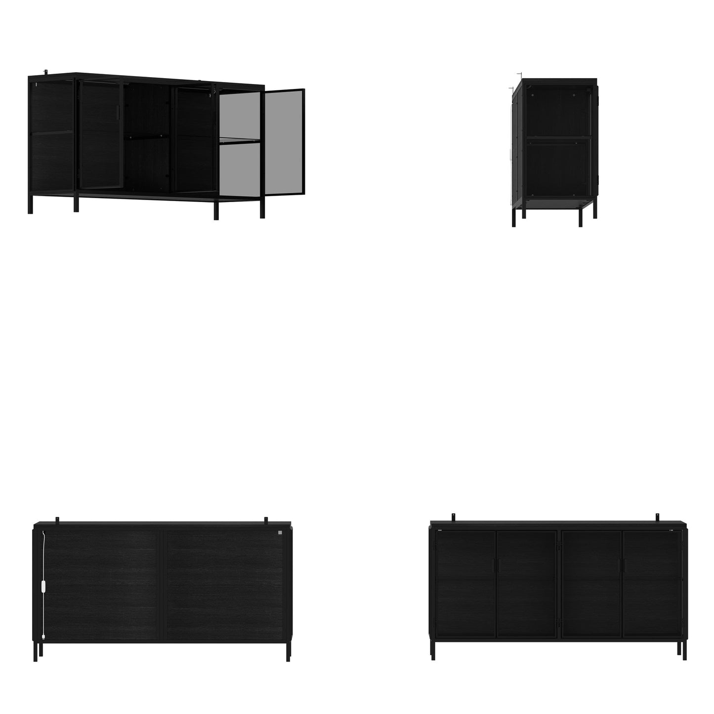 Buffet de 140 cm de large avec portes vitrées et éclairage LED