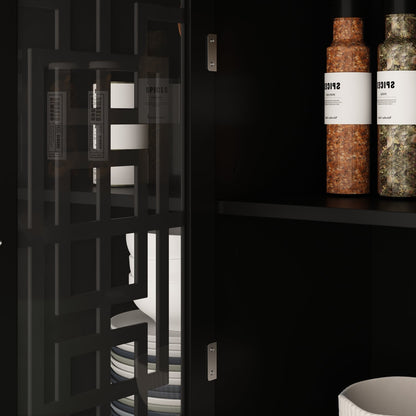 Buffet de cuisine avec portes vitrées, 3 tiroirs et 6 compartiments de rangement