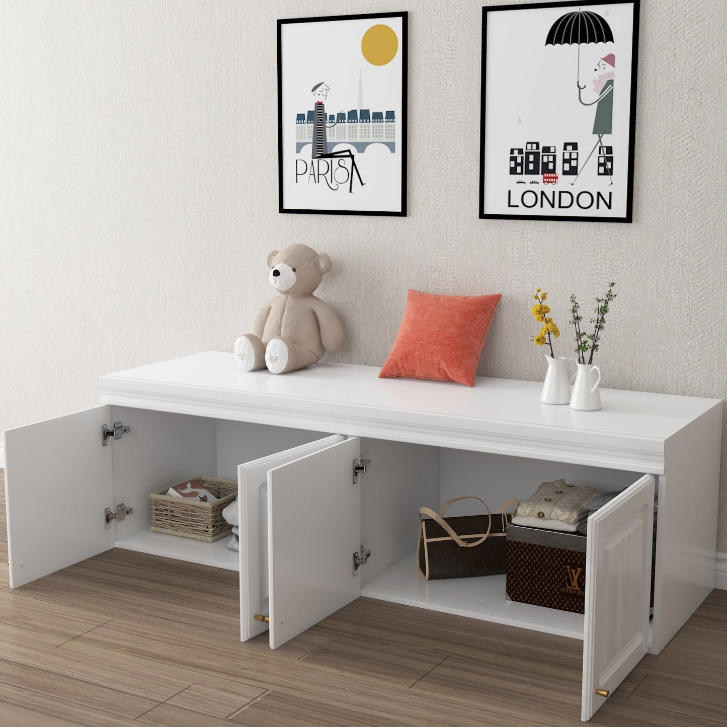 Armoire familiale, armoire de chambre, dressing à 4 portes et tiroirs