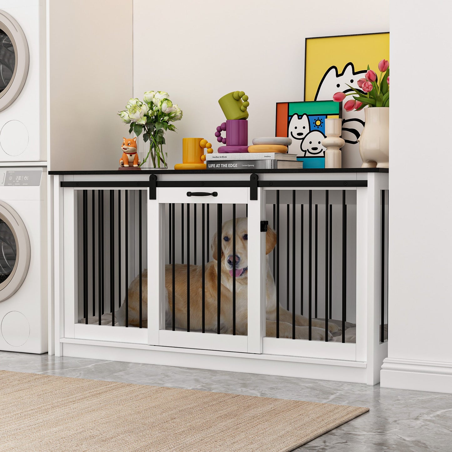 Cage pour chien à porte de grange avec verrou