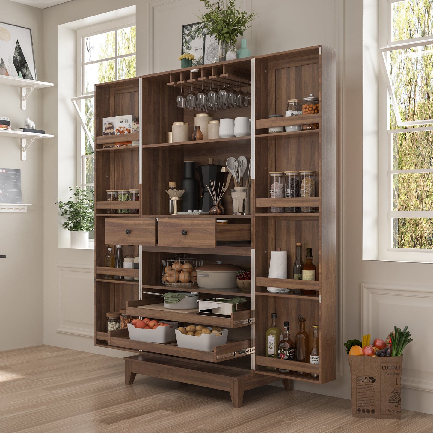 Grand organisateur de placard de cuisine avec porte-bouteilles