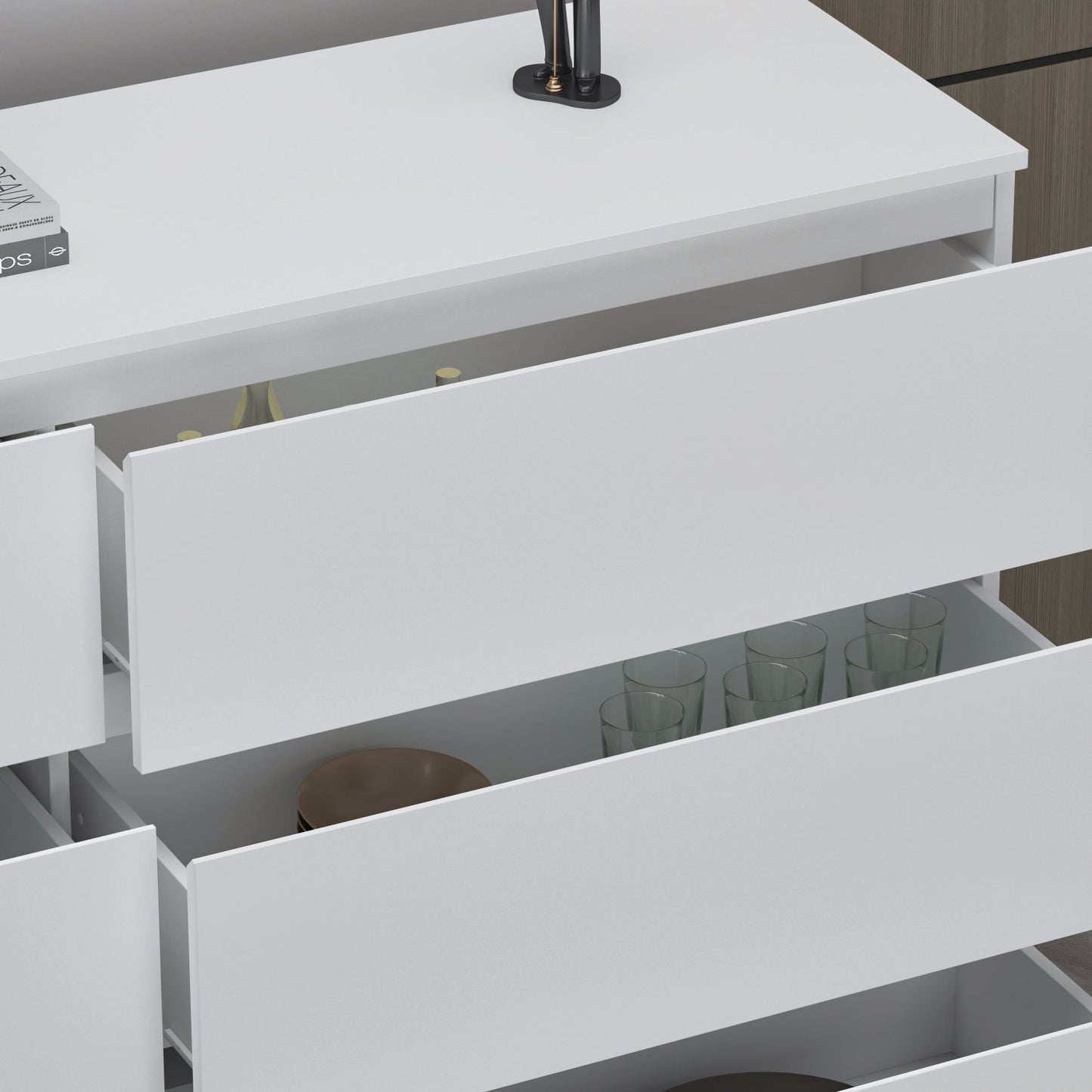 Buffet à 6 tiroirs aspect vieilli avec texture grainée - 150 cm de large