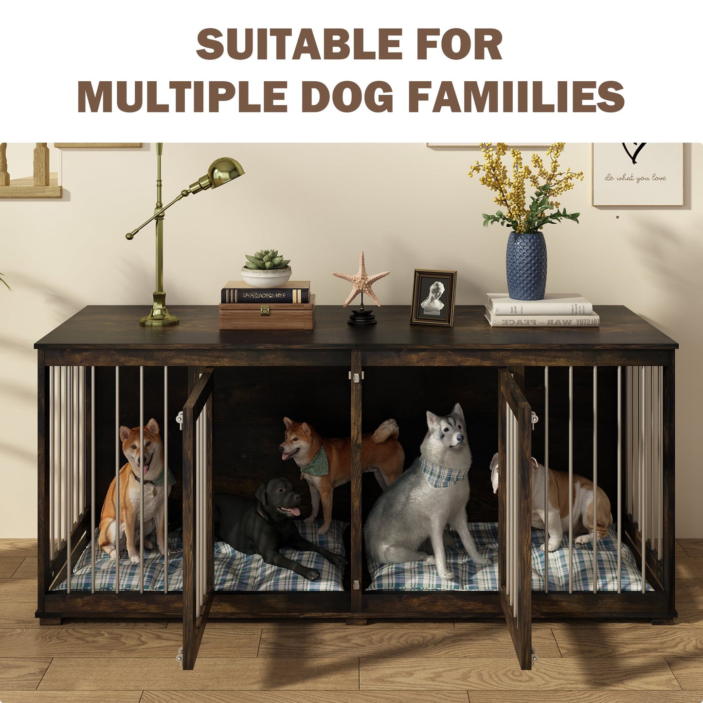 Cage pour animaux de compagnie à double porte de grande taille avec structure renforcée en acier