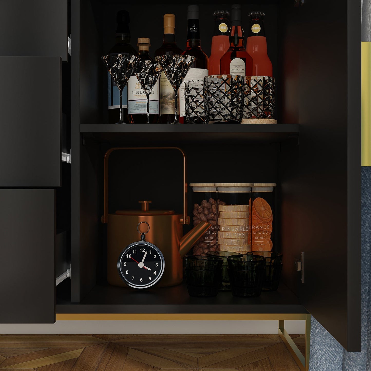 Meuble de rangement à 3 tiroirs et 2 portes, pieds en métal, pour salle à manger et salon