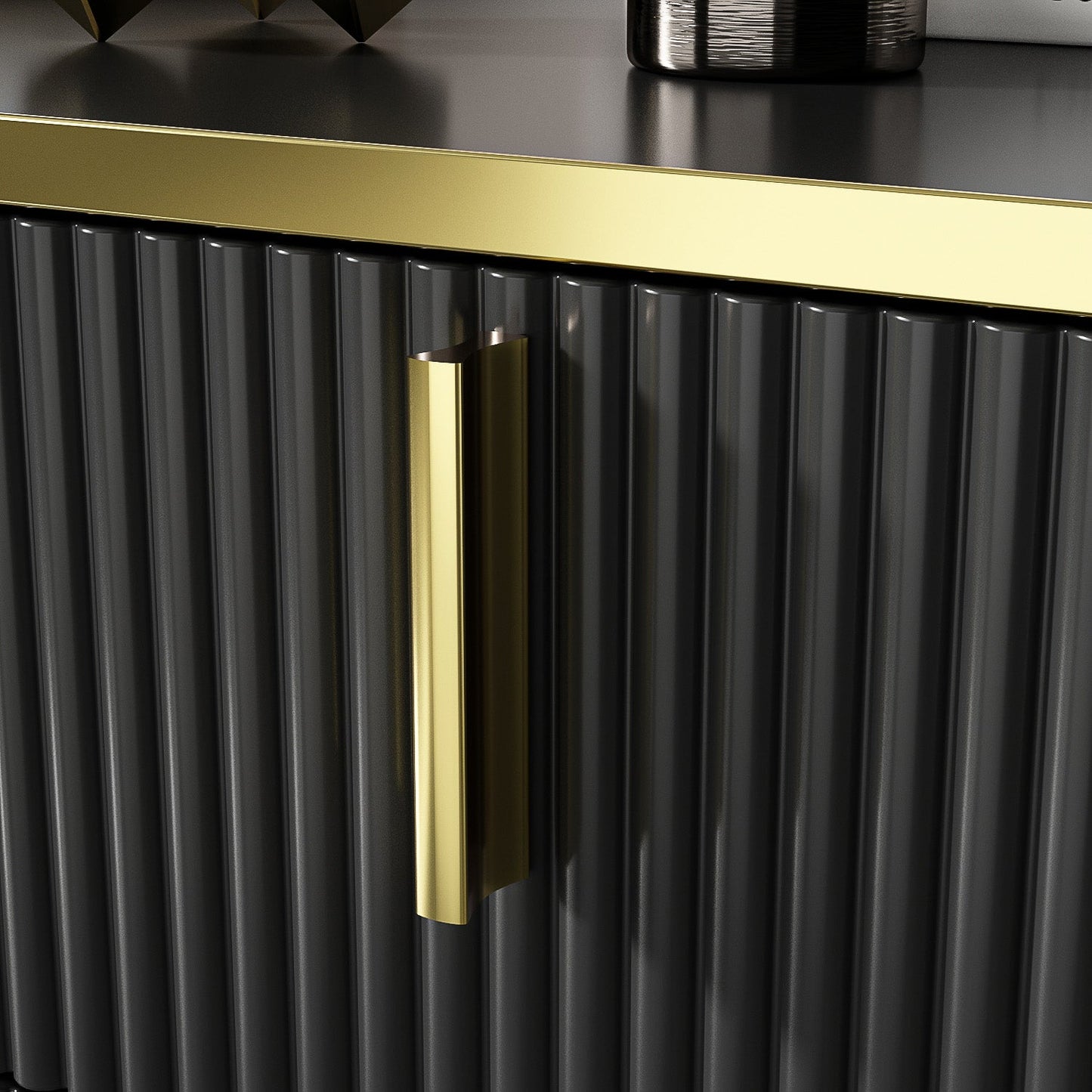 Buffet large noir avec tiroir et portes escamotables