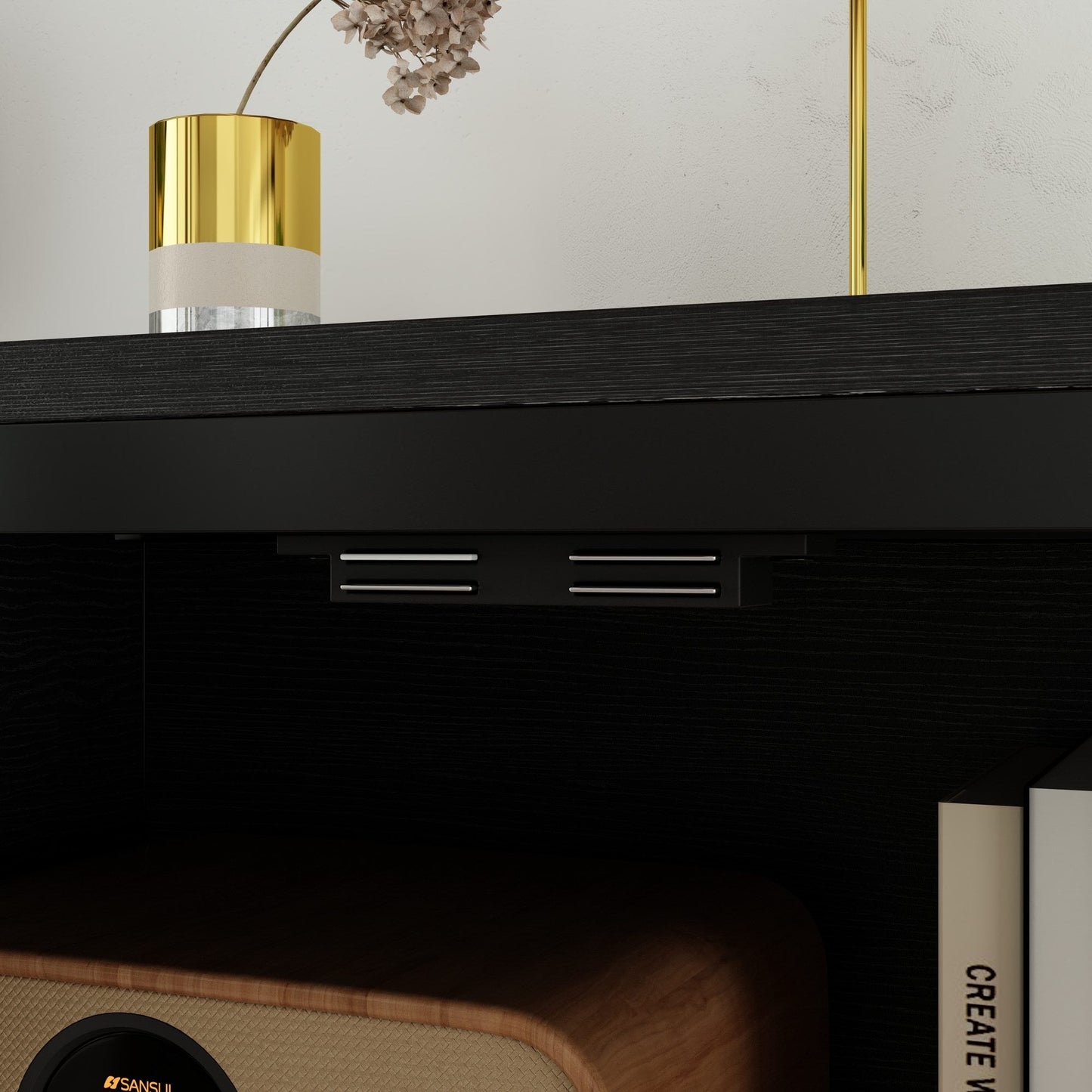 Buffet de 140 cm de large avec portes vitrées et éclairage LED