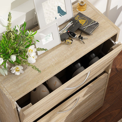 Meuble à chaussures à 2 tiroirs rabattables, meuble de rangement à chaussures à 2 niveaux pour entrée 