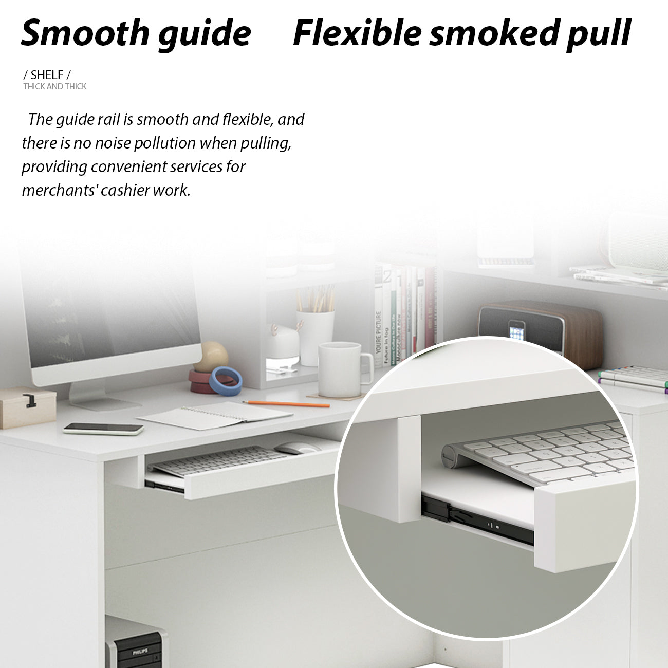 Bureau d'accueil en forme de L avec grands classeurs de rangement 