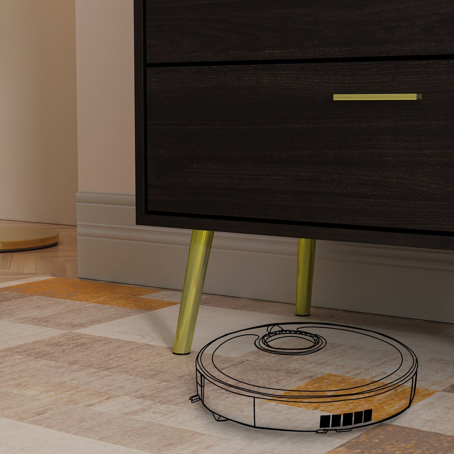 Commode contemporaine polyvalente avec 5 grands tiroirs de rangement 