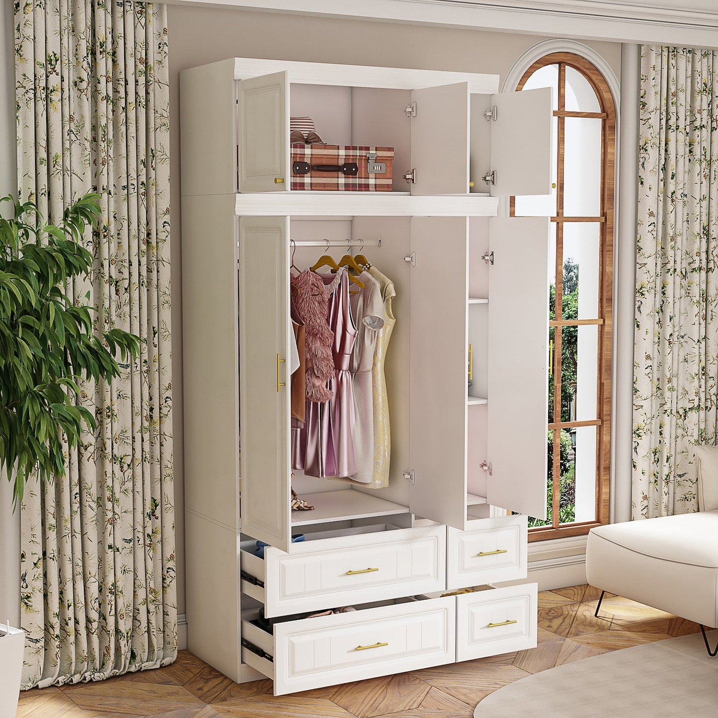 Armoire de rangement pour vêtements avec poignées en métal pour petits espaces