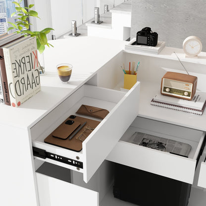 Grand comptoir d'accueil en forme de L avec 3 tiroirs