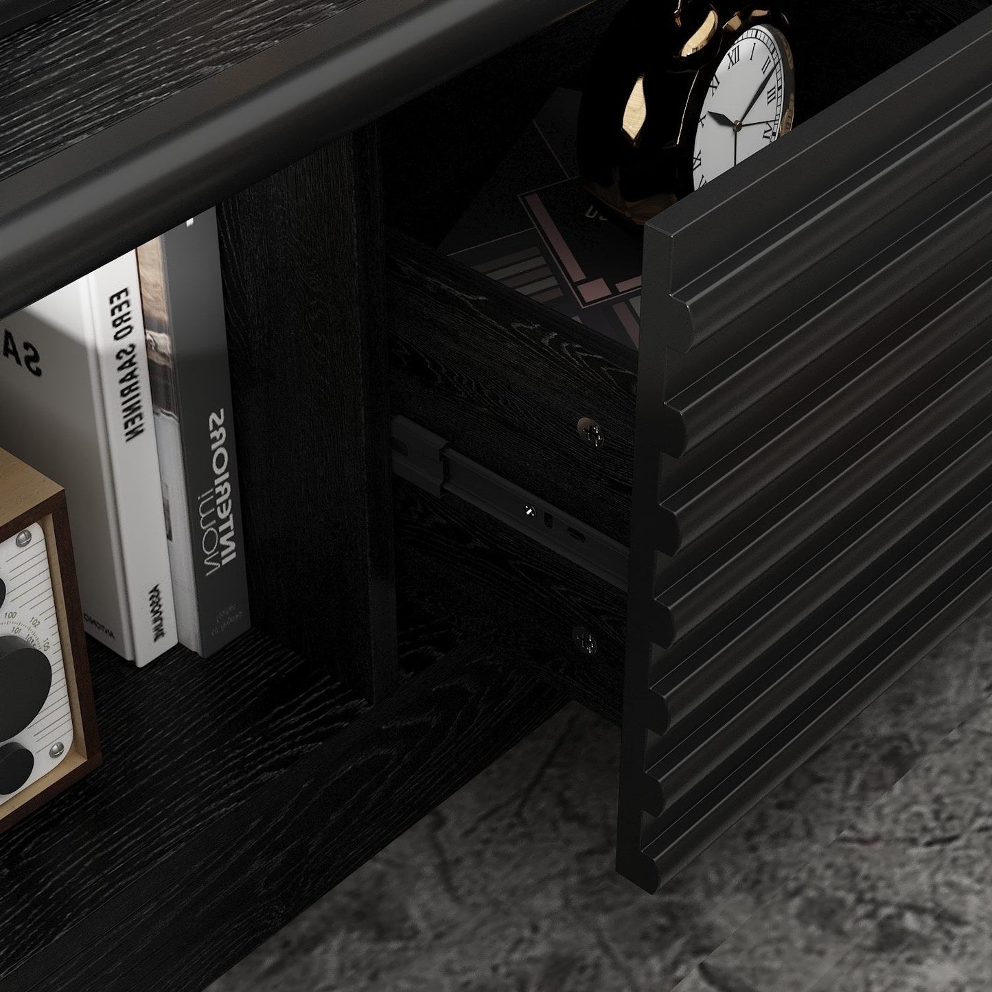 Meuble TV/console multimédia à 3 tiroirs et 2 placards, 78,5 po de largeur