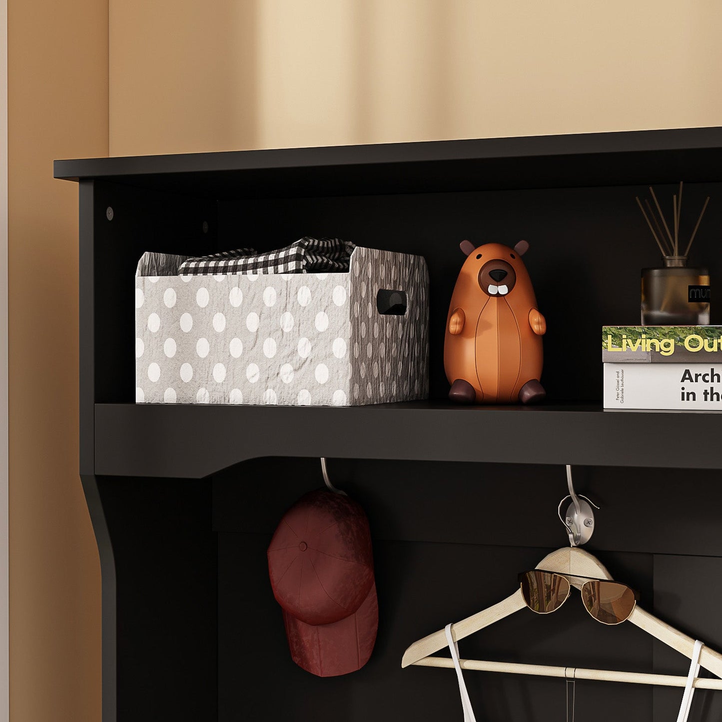 Meuble d'entrée 3 en 1 avec étagère à chaussures, porte-manteau et banc de rangement