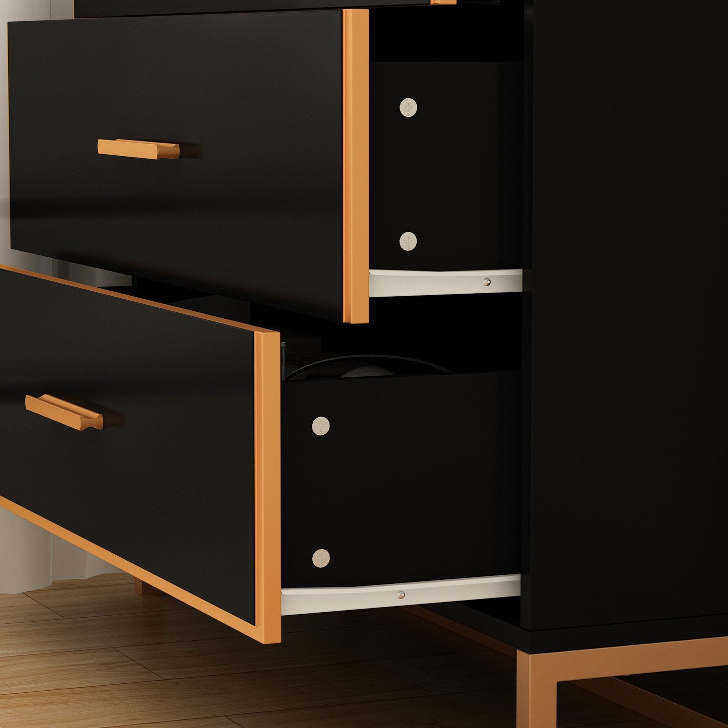 Table de chevet à 3 tiroirs avec pieds en métal