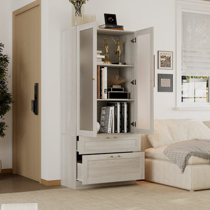 Bibliothèque modulaire à 4 tiroirs avec portes en verre dépoli, 71 po H x 126 po L