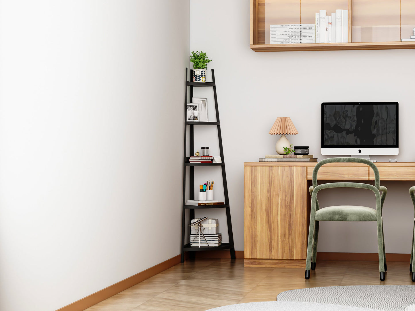 Étagère d'angle rustique à 5 niveaux, bibliothèque d'angle industrielle, étagère échelle, support pour plantes pour salon 