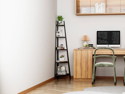 Étagère d'angle rustique à 5 niveaux, bibliothèque d'angle industrielle, étagère échelle, support pour plantes pour salon 