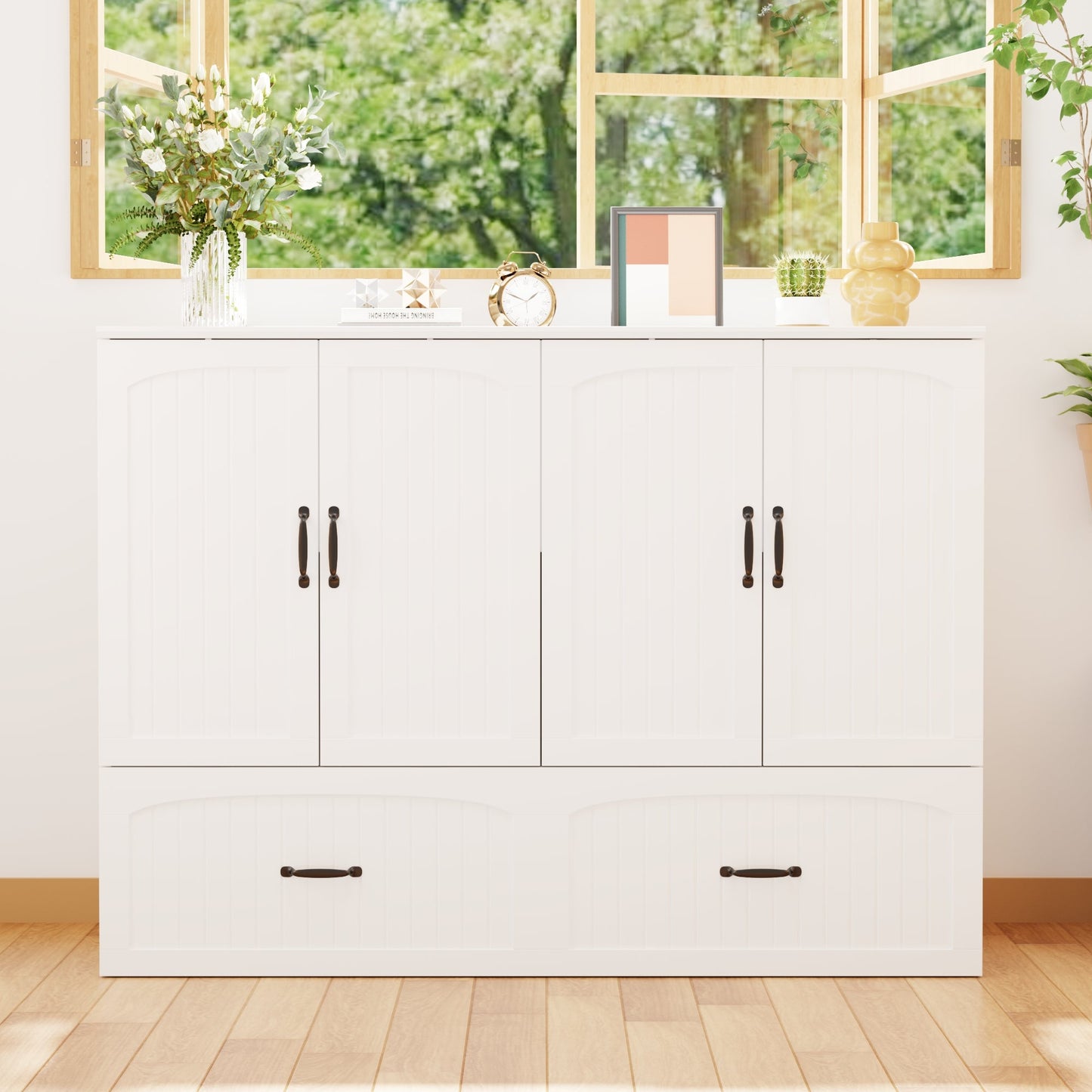 Lit escamotable pliable avec tables de chevet et finition blanche