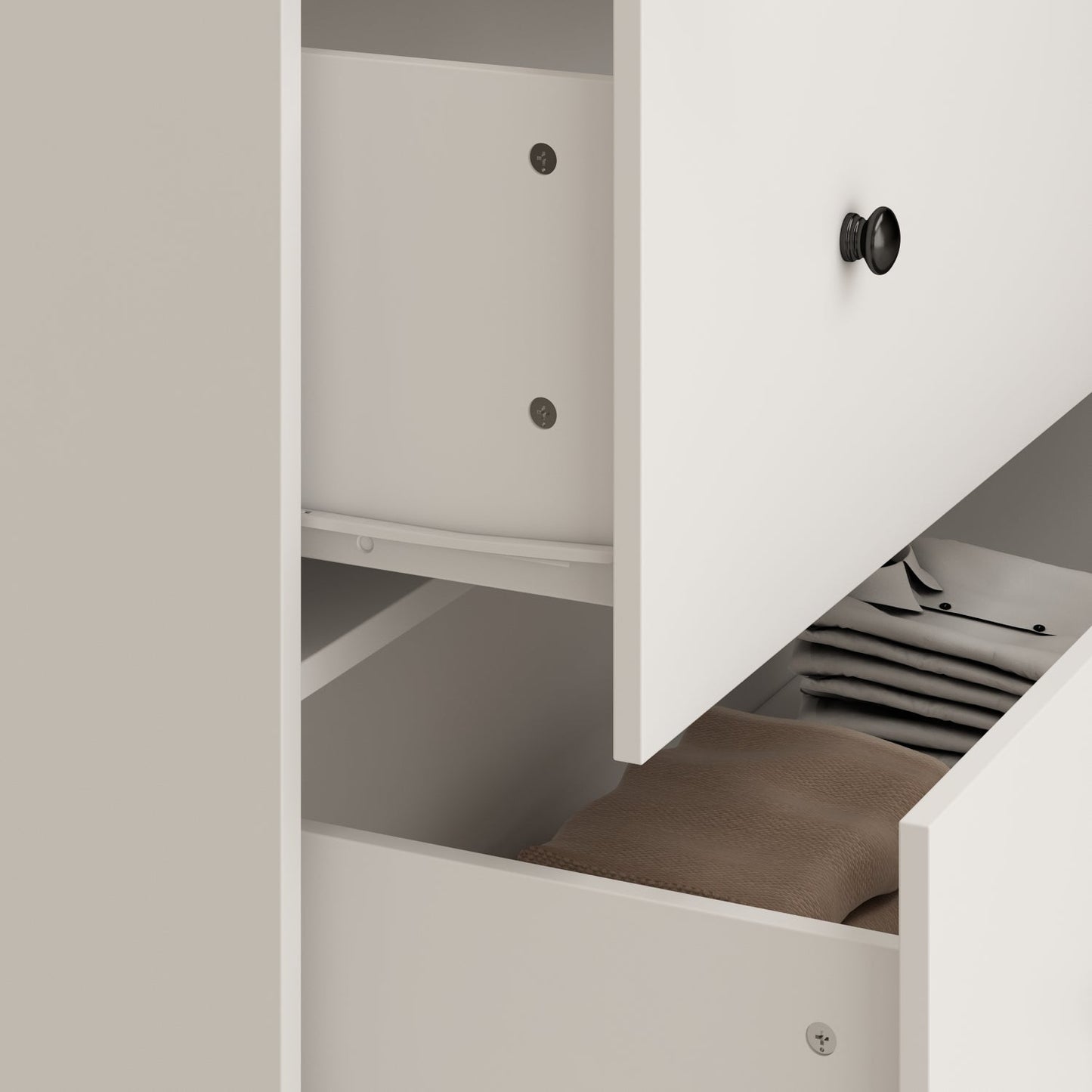 Armoire de rangement à 2 portes, 2 tiroirs et 1 miroir pour chambre à coucher