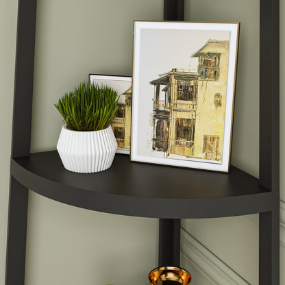 Étagère d'angle rustique à 5 niveaux, bibliothèque d'angle industrielle, étagère échelle, support pour plantes pour salon 