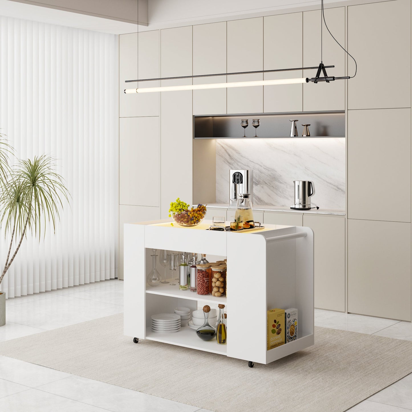 Îlot de cuisine de 47,8 cm de large avec plateau en verre et éclairage intégré