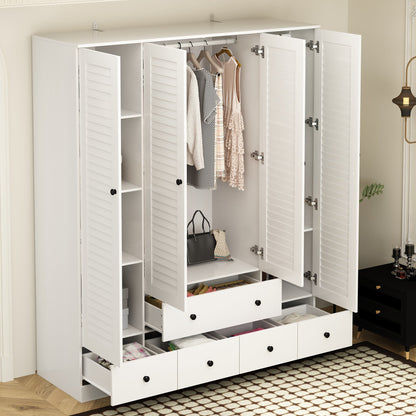 Grande armoire-penderie pour chambre à coucher, meuble de rangement à 4 portes et 5 tiroirs