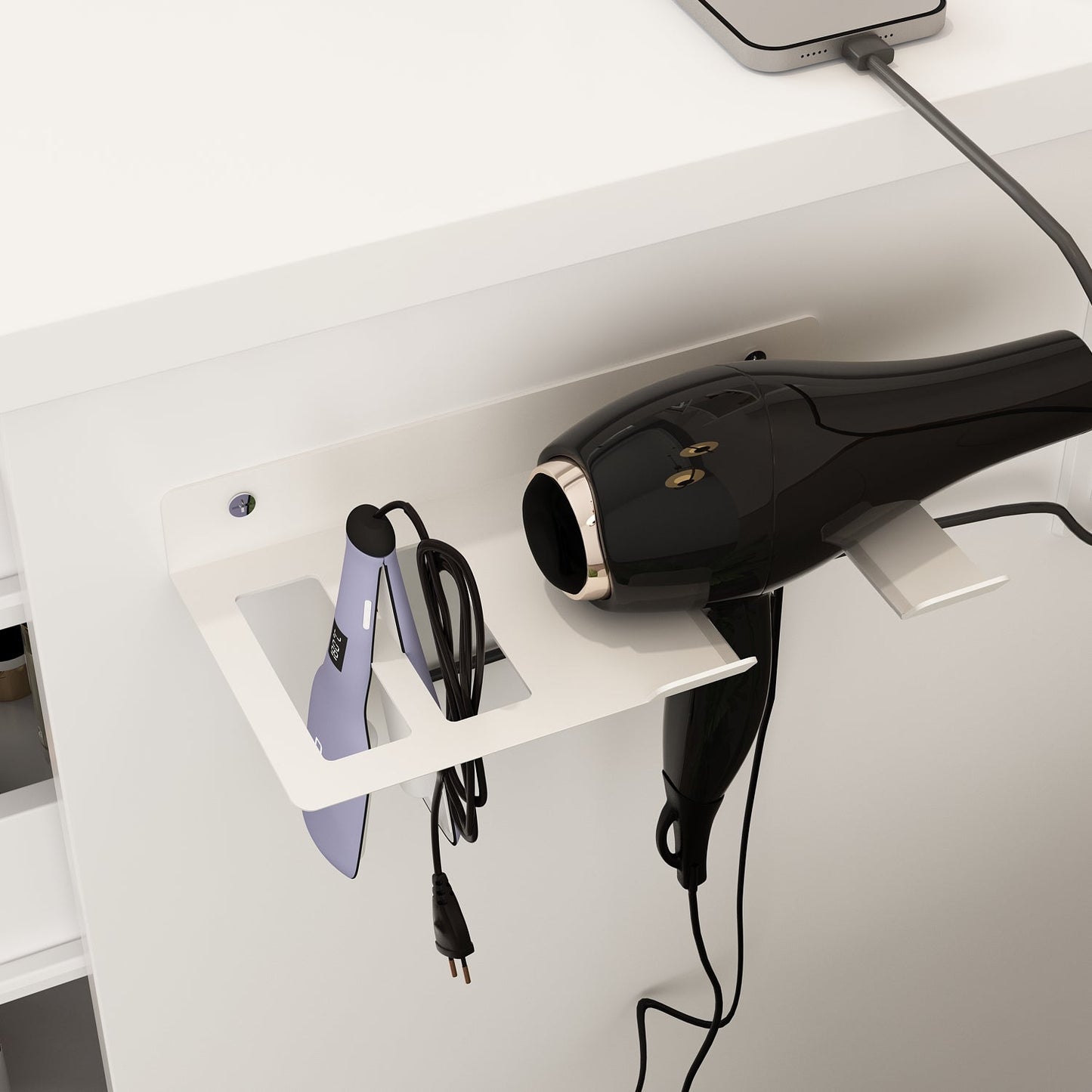 Coiffeuse avec miroir lumineux et prise électrique 