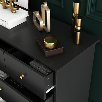 Commode double avec tiroirs et portes à poignées argentées