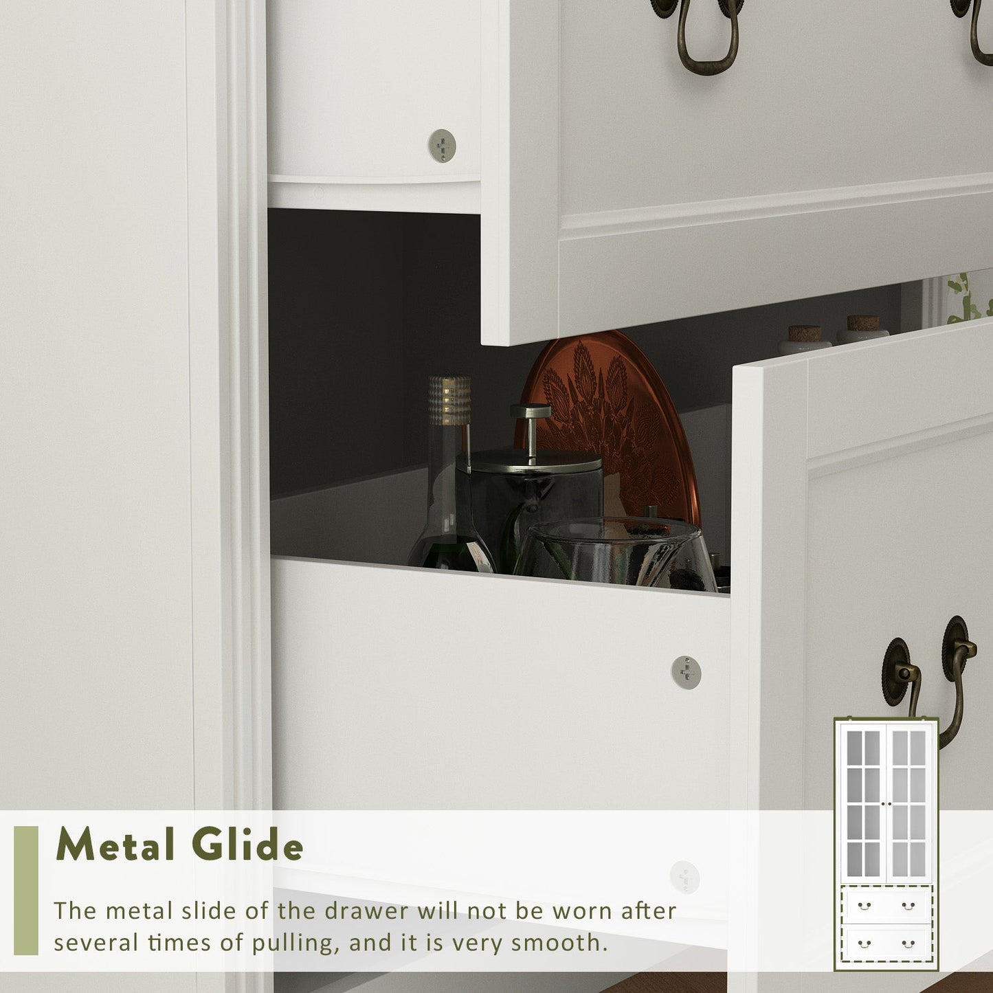 Bibliothèque vitrine avec 2 tiroirs et portes vitrées