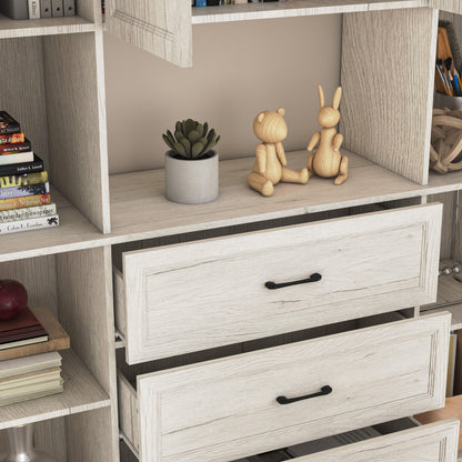 Meuble de rangement modulaire élégant : design épuré et combinaison de compartiments ouverts et fermés.