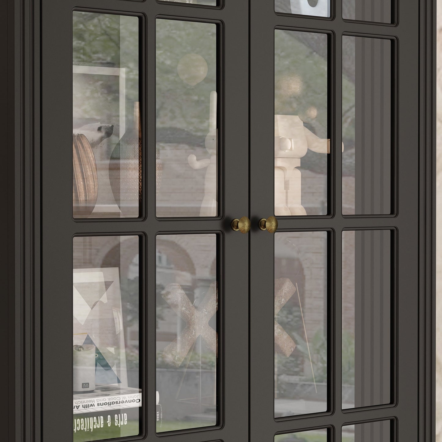 Bibliothèque vitrine avec 2 tiroirs et portes vitrées