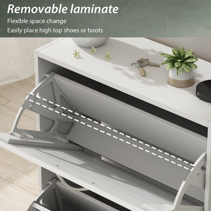 Meuble à chaussures de style campagnard avec 3 portes rabattables, organisateur de chaussures pour entrée/couloir