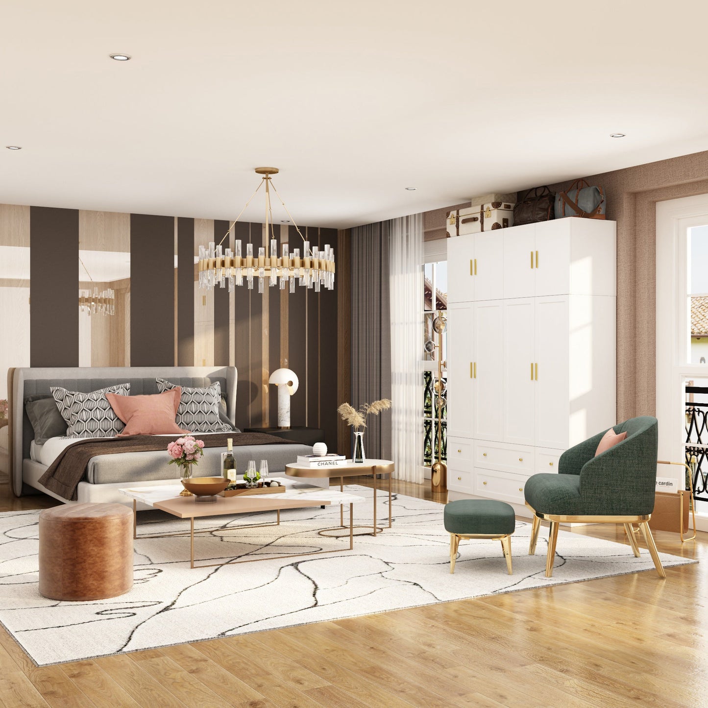 Armoire à 8 portes et 6 tiroirs avec meuble haut et design moderne