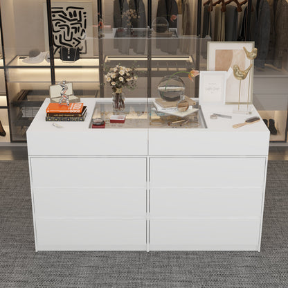 Commode à 12 tiroirs et 1 étagère, au design élégant et au plateau en verre trempé